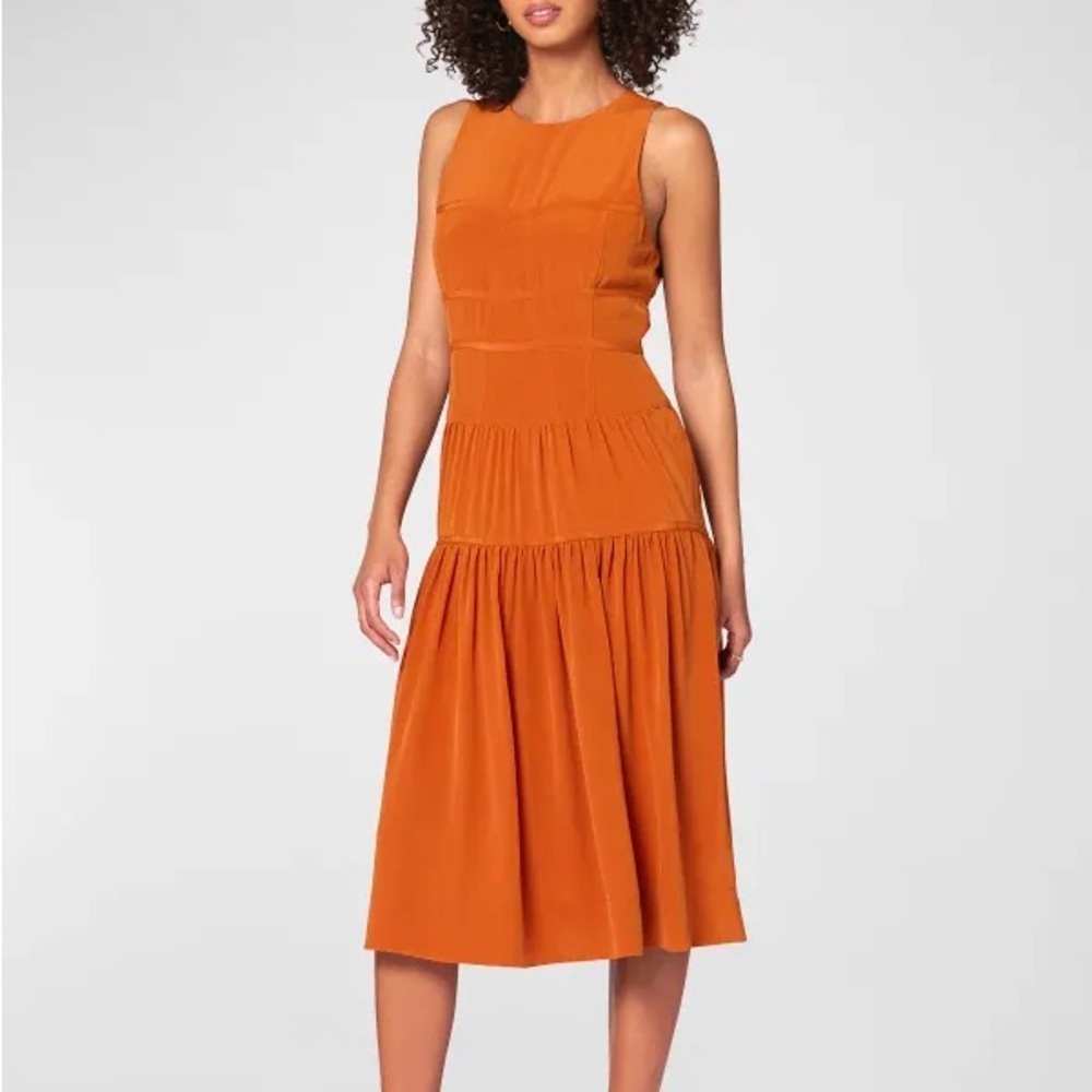 NWT Joie Cressida Sleeveless Tiered Silk Midi Dress Sz 8‎ Rusty Orange Cocktail